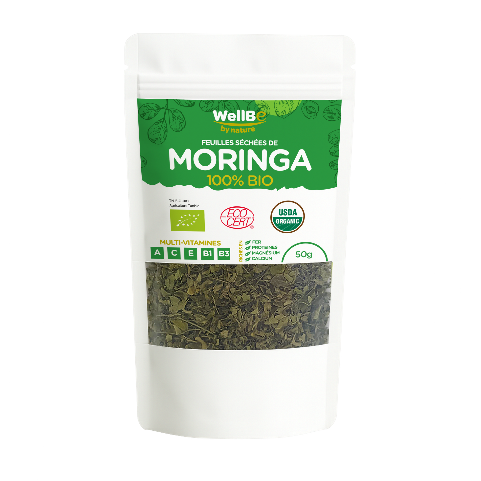 Moringa bio de Tunisie – Feuilles séchées 50 g